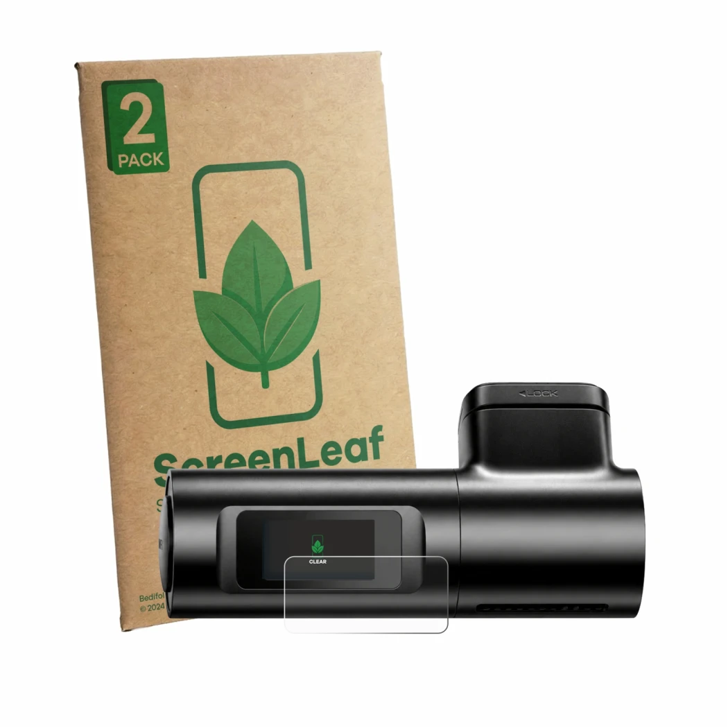 Parte frontale di una confezione del prodotto con il logo del marchio ScreenLeaf. Accanto è raffigurato il dispositivo Azdome 