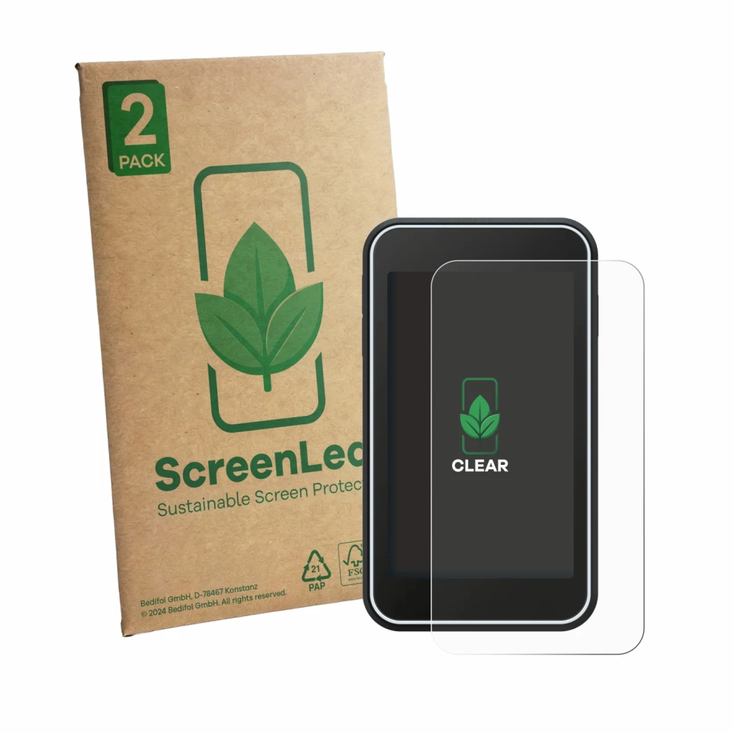 Parte frontale di una confezione del prodotto con il logo del marchio ScreenLeaf. Accanto è raffigurato il dispositivo Shot Sc