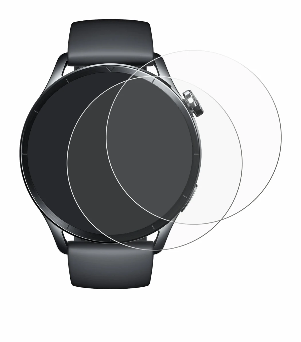 Immagine del dispositivo Xiaomi Watch S5 con un'ampia varietà di protezioni per lo schermo.