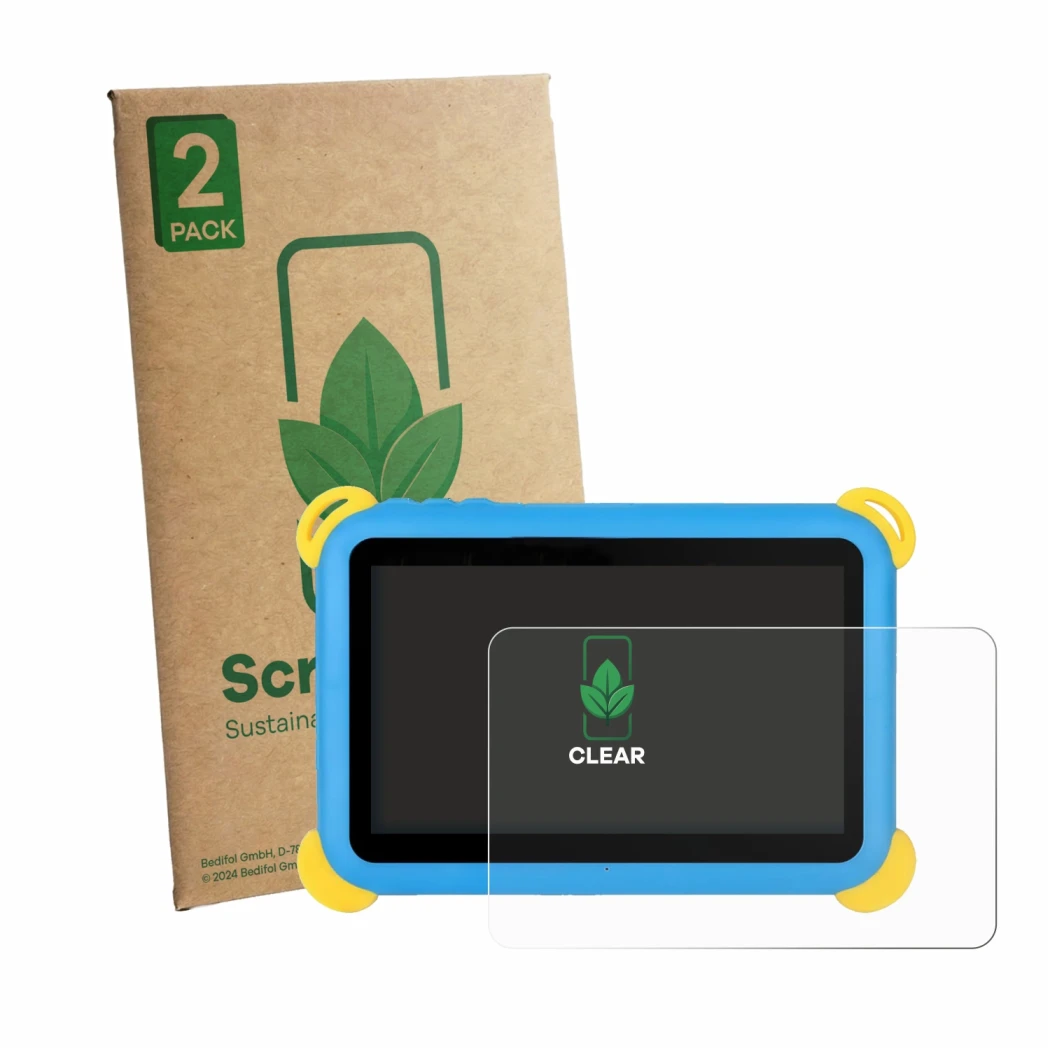 Parte frontale di una confezione del prodotto con il logo del marchio ScreenLeaf. Accanto è raffigurato il dispositivo Laptok 