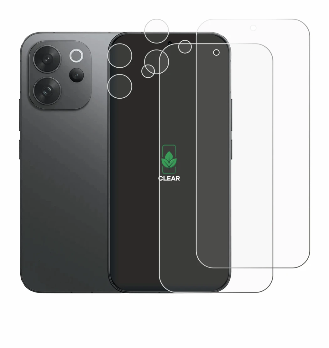 Immagine del dispositivo Vivo V70 (Fronte+Fotocamera) con un'ampia varietà di protezioni per lo schermo.
