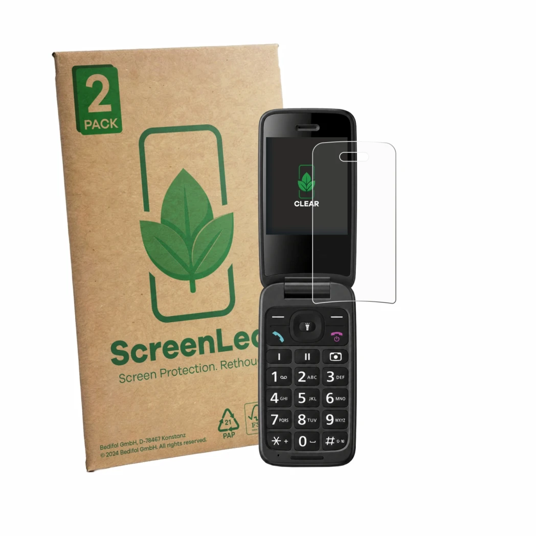 Parte frontale di una confezione del prodotto con il logo del marchio ScreenLeaf. Accanto è raffigurato il dispositivo Panason
