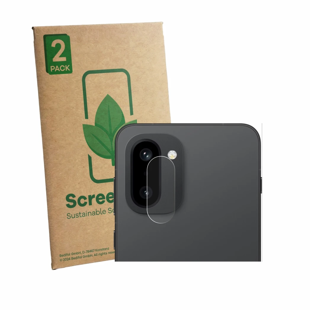 Parte frontale di una confezione del prodotto con il logo del marchio ScreenLeaf. Accanto è raffigurato il dispositivo OnePlus