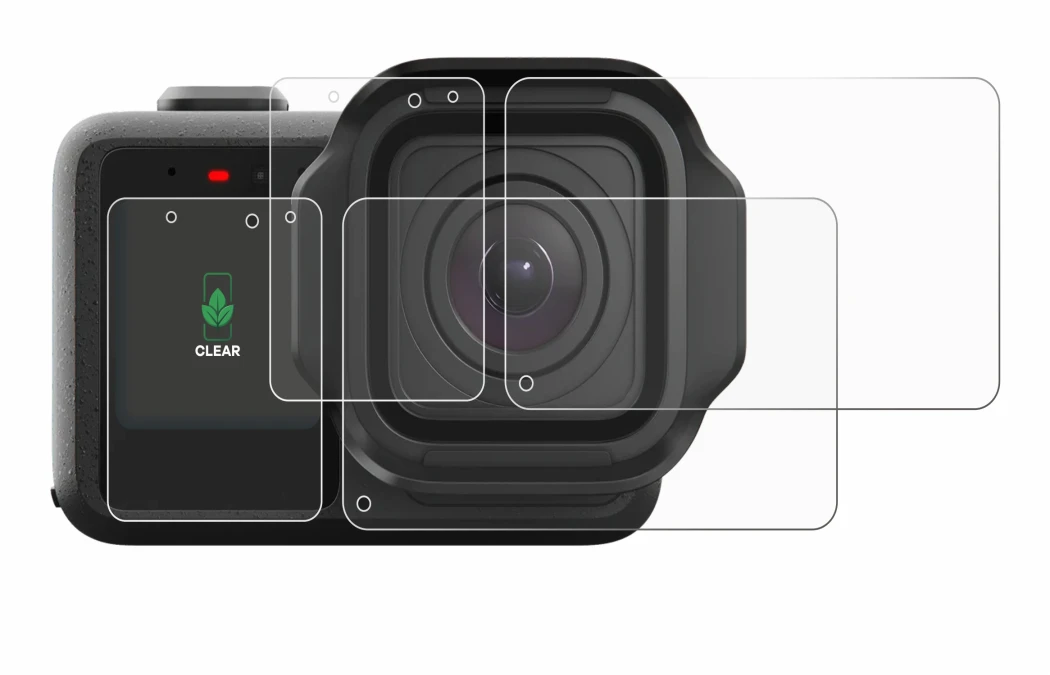 Immagine del dispositivo GoPro Mission 1 Pro con un'ampia varietà di protezioni per lo schermo.