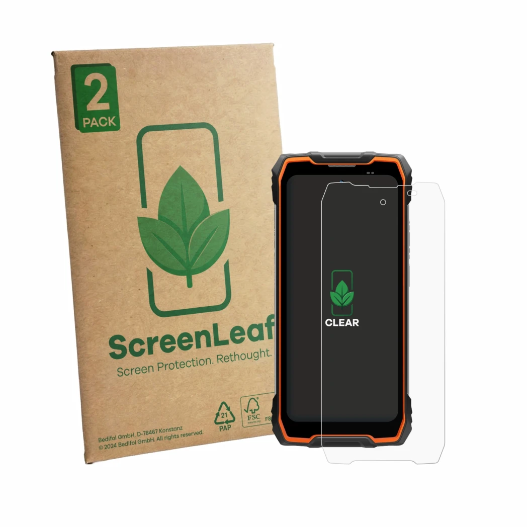 Parte frontale di una confezione del prodotto con il logo del marchio ScreenLeaf. Accanto è raffigurato il dispositivo Blackvi