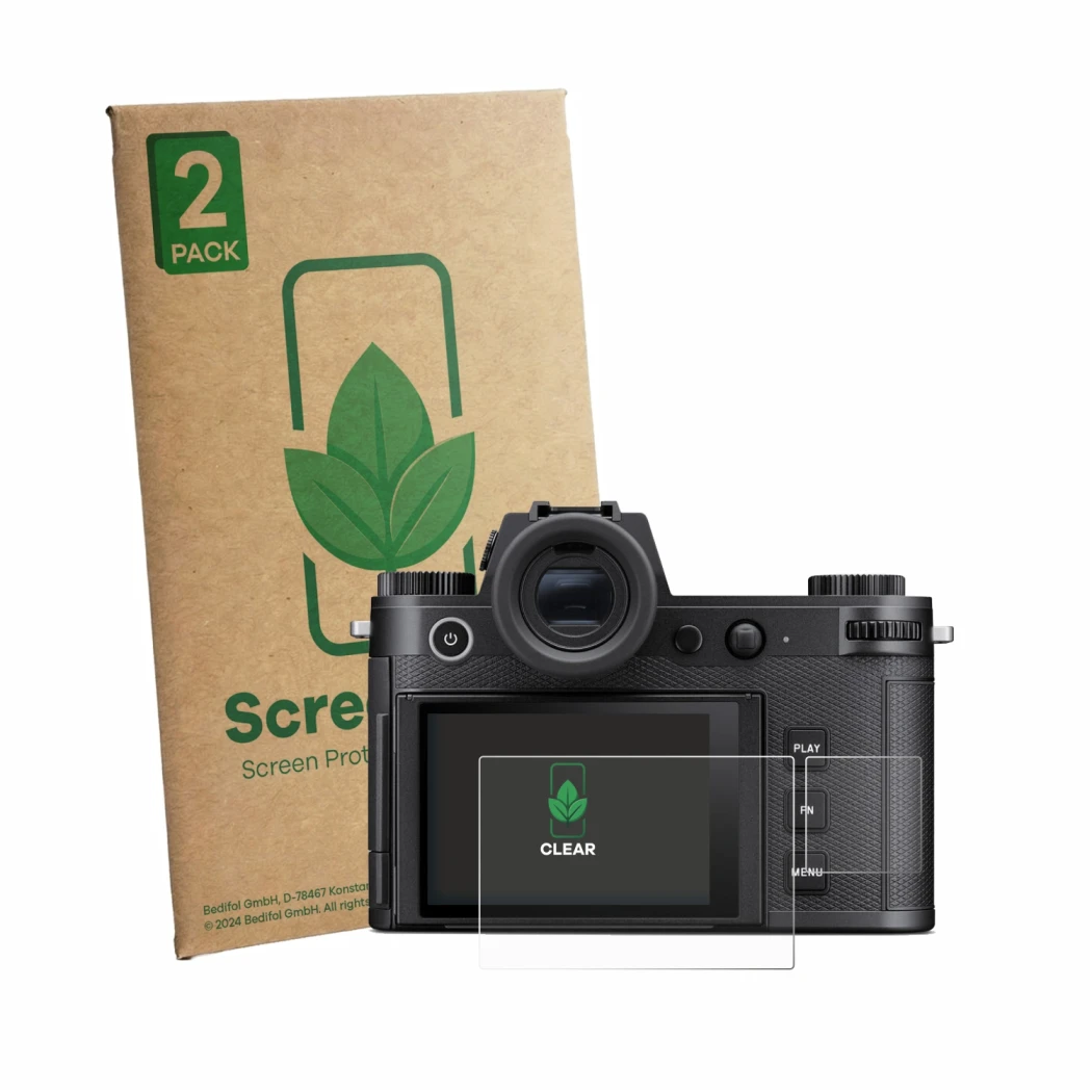 Parte frontale di una confezione del prodotto con il logo del marchio ScreenLeaf. Accanto è raffigurato il dispositivo Leica S