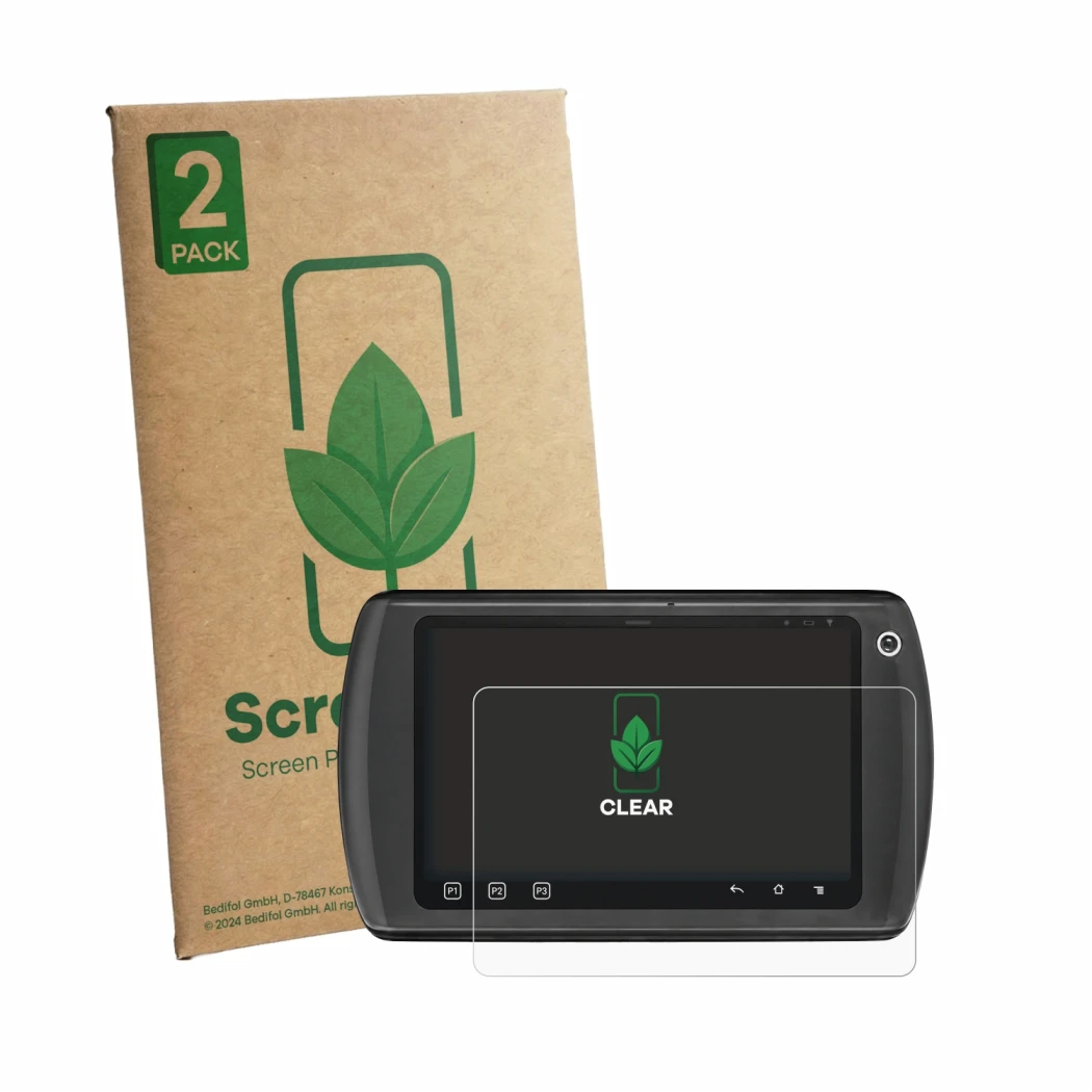 Parte frontale di una confezione del prodotto con il logo del marchio ScreenLeaf. Accanto è raffigurato il dispositivo Zebra E