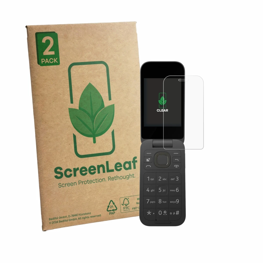Parte frontale di una confezione del prodotto con il logo del marchio ScreenLeaf. Accanto è raffigurato il dispositivo HMD 266
