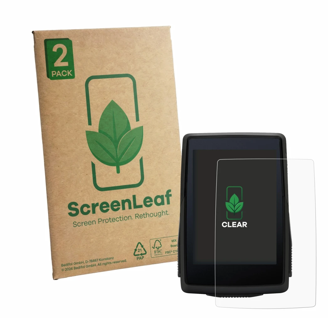 Parte frontale di una confezione del prodotto con il logo del marchio ScreenLeaf. Accanto è raffigurato il dispositivo Sigma R