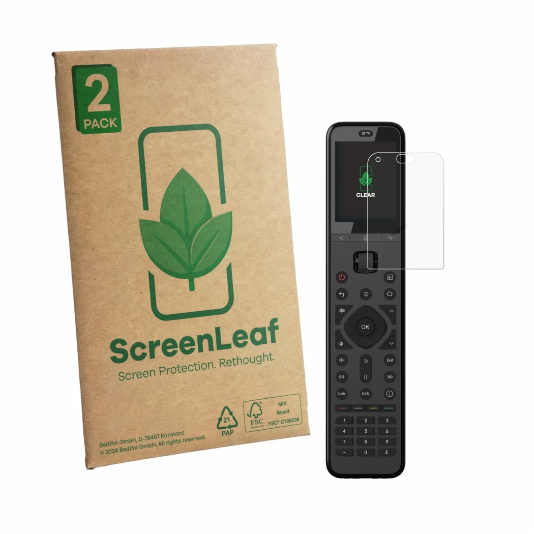 Parte frontale di una confezione del prodotto con il logo del marchio ScreenLeaf. Accanto è raffigurato il dispositivo Sofabat