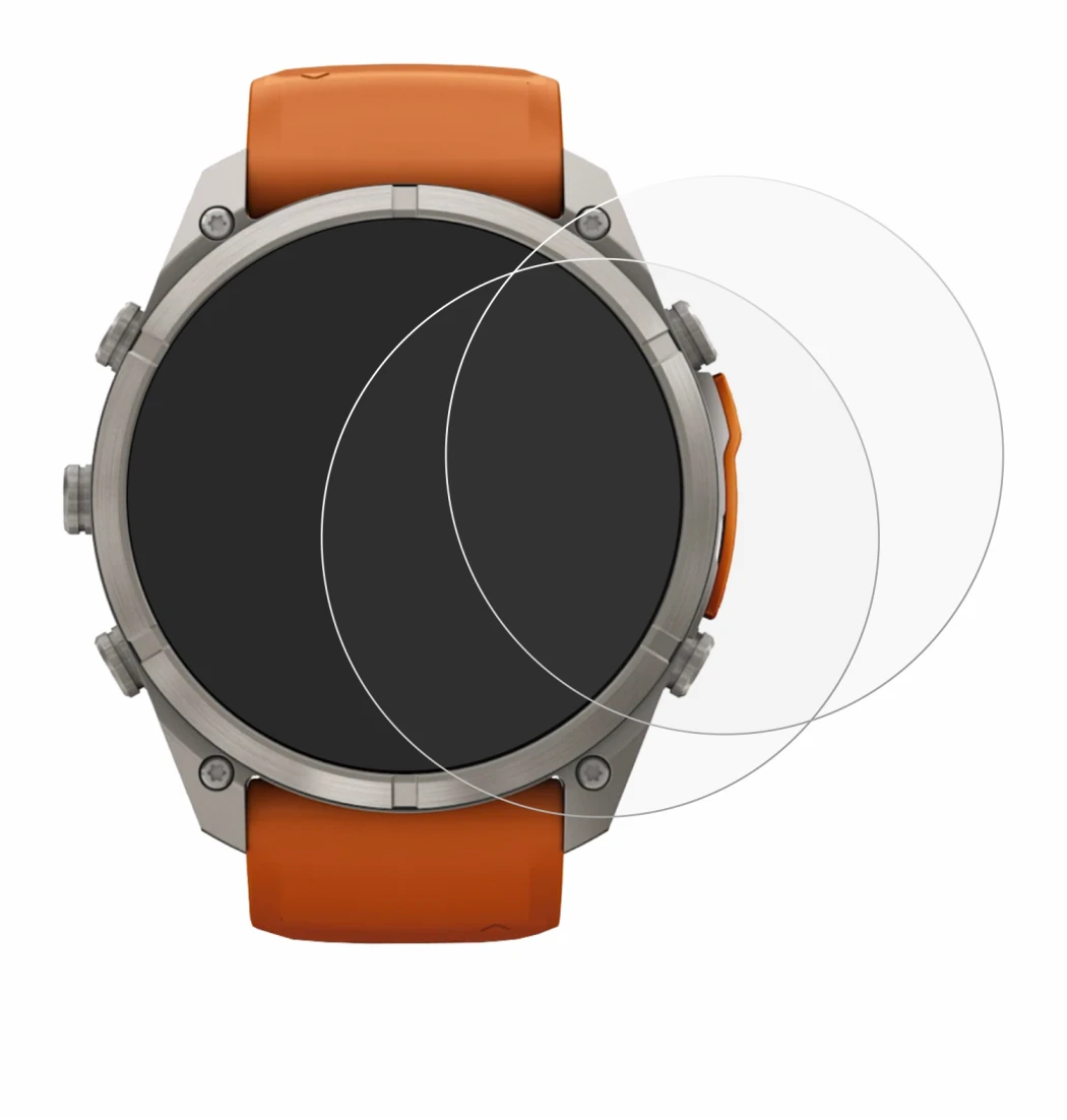 Immagine del dispositivo Garmin Fenix 9 Pro (51 mm) con un'ampia varietà di protezioni per lo schermo.