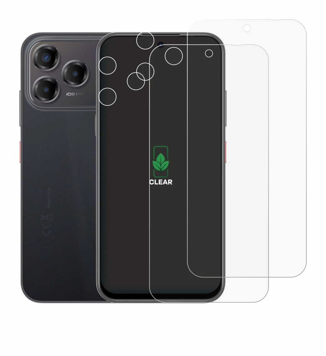 Immagine del dispositivo ZTE Blade V80 Pro (Fronte+Fotocamera) con un'ampia varietà di protezioni per lo schermo.