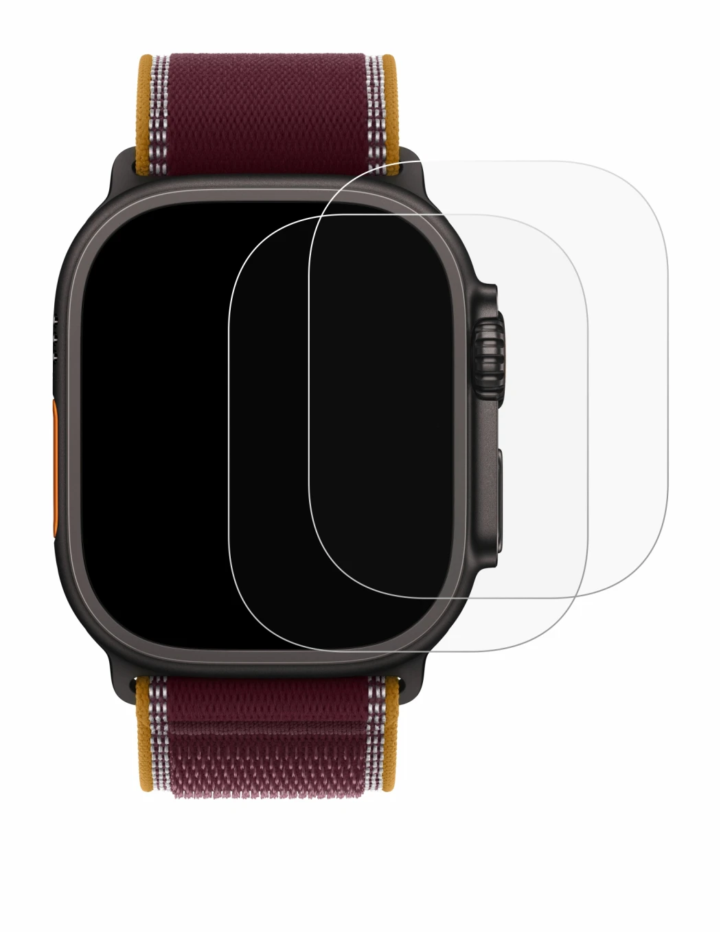 Immagine del dispositivo Apple Watch Ultra 4 (49 mm) con un'ampia varietà di protezioni per lo schermo.