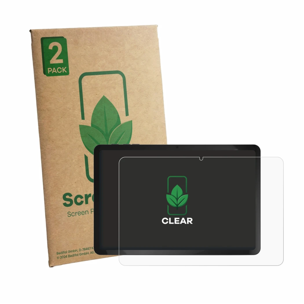 Parte frontale di una confezione del prodotto con il logo del marchio ScreenLeaf. Accanto è raffigurato il dispositivo Sumtab 