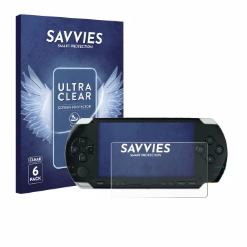 Parte frontale di una confezione del prodotto con il logo del marchio Savvies. Accanto è raffigurato il dispositivo Sony PSP 1
