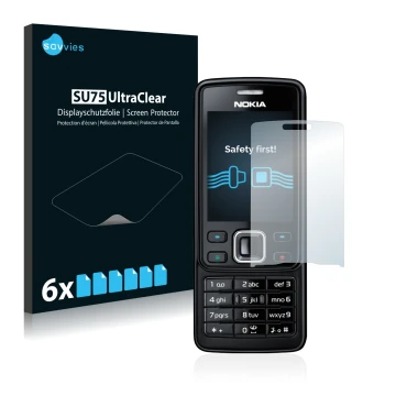 Parte frontale di una confezione del prodotto con il logo del marchio Savvies. Accanto è raffigurato il dispositivo Nokia 6300