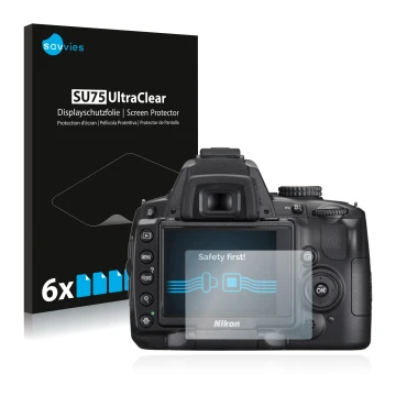 Parte frontale di una confezione del prodotto con il logo del marchio Savvies. Accanto è raffigurato il dispositivo Nikon D500