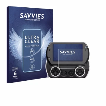 Parte frontale di una confezione del prodotto con il logo del marchio Savvies. Accanto è raffigurato il dispositivo Sony PSP G