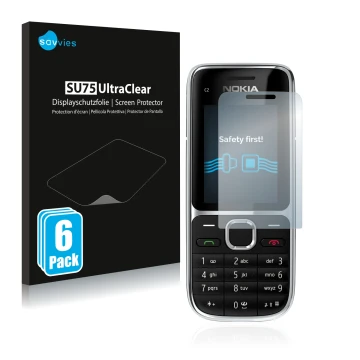 Parte frontale di una confezione del prodotto con il logo del marchio Savvies. Accanto è raffigurato il dispositivo Nokia C2-0