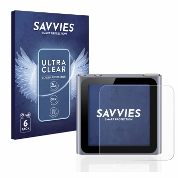Parte frontale di una confezione del prodotto con il logo del marchio Savvies. Accanto è raffigurato il dispositivo Apple iPod