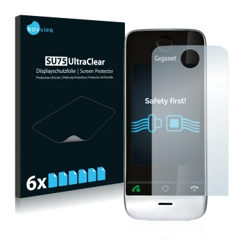 Parte frontale di una confezione del prodotto con il logo del marchio Savvies. Accanto è raffigurato il dispositivo Gigaset SL