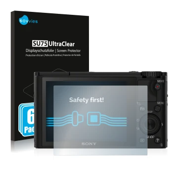 Parte frontale di una confezione del prodotto con il logo del marchio Savvies. Accanto è raffigurato il dispositivo Sony Cyber