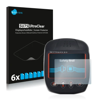 Parte frontale di una confezione del prodotto con il logo del marchio Savvies. Accanto è raffigurato il dispositivo Skytraxx 2