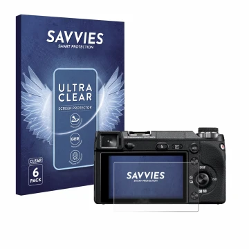 Parte frontale di una confezione del prodotto con il logo del marchio Savvies. Accanto è raffigurato il dispositivo Sony Alpha