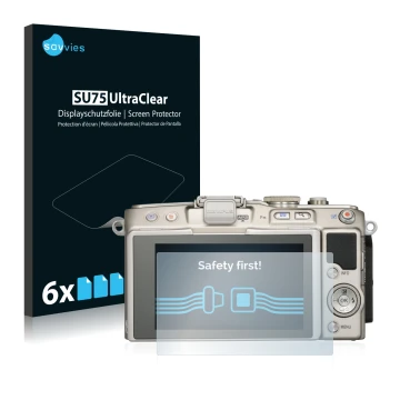 Parte frontale di una confezione del prodotto con il logo del marchio Savvies. Accanto è raffigurato il dispositivo Olympus PE