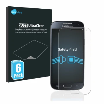 Parte frontale di una confezione del prodotto con il logo del marchio Savvies. Accanto è raffigurato il dispositivo Samsung Ga