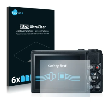 Parte frontale di una confezione del prodotto con il logo del marchio Savvies. Accanto è raffigurato il dispositivo Canon Powe