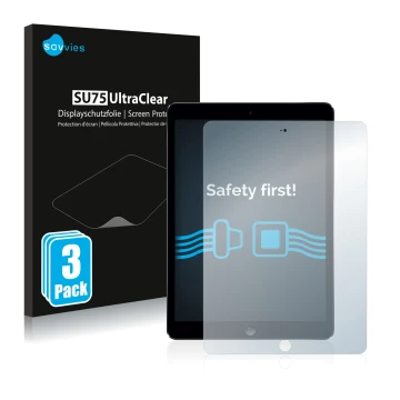 Parte frontale di una confezione del prodotto con il logo del marchio Savvies. Accanto è raffigurato il dispositivo Apple iPad