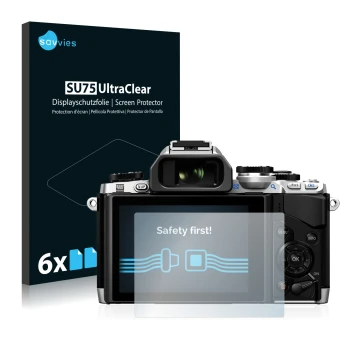 Parte frontale di una confezione del prodotto con il logo del marchio Savvies. Accanto è raffigurato il dispositivo Olympus OM