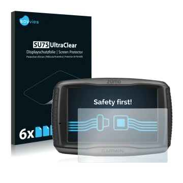 Parte frontale di una confezione del prodotto con il logo del marchio Savvies. Accanto è raffigurato il dispositivo Garmin zum