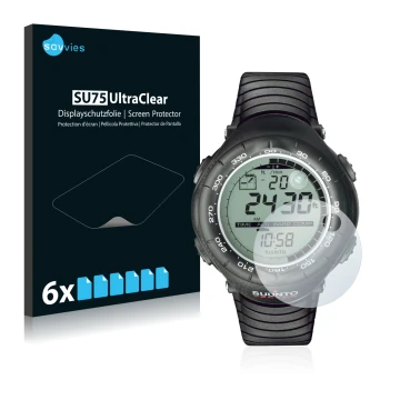 Parte frontale di una confezione del prodotto con il logo del marchio Savvies. Accanto è raffigurato il dispositivo Suunto Vec