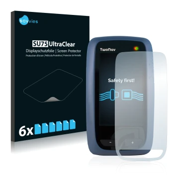 Parte frontale di una confezione del prodotto con il logo del marchio Savvies. Accanto è raffigurato il dispositivo CompeGPS T