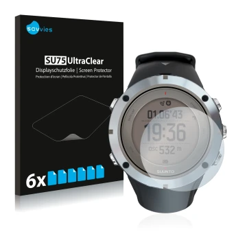 Parte frontale di una confezione del prodotto con il logo del marchio Savvies. Accanto è raffigurato il dispositivo Suunto Amb