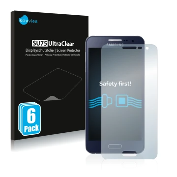 Parte frontale di una confezione del prodotto con il logo del marchio Savvies. Accanto è raffigurato il dispositivo Samsung Ga