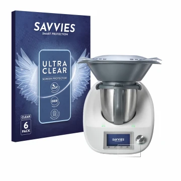 Parte frontale di una confezione del prodotto con il logo del marchio Savvies. Accanto è raffigurato il dispositivo Vorwerk Th