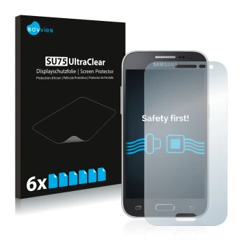 Parte frontale di una confezione del prodotto con il logo del marchio Savvies. Accanto è raffigurato il dispositivo Samsung Ga
