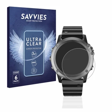 Parte frontale di una confezione del prodotto con il logo del marchio Savvies. Accanto è raffigurato il dispositivo Garmin Fen