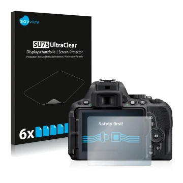 Parte frontale di una confezione del prodotto con il logo del marchio Savvies. Accanto è raffigurato il dispositivo Nikon D550