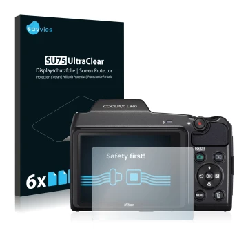 Parte frontale di una confezione del prodotto con il logo del marchio Savvies. Accanto è raffigurato il dispositivo Nikon Cool