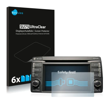 Parte frontale di una confezione del prodotto con il logo del marchio Savvies. Accanto è raffigurato il dispositivo Mazda CX-5