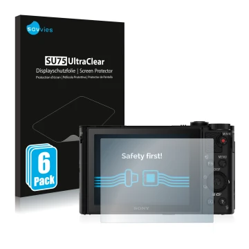 Parte frontale di una confezione del prodotto con il logo del marchio Savvies. Accanto è raffigurato il dispositivo Sony Cyber