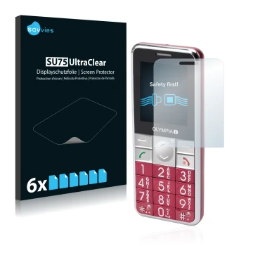 Parte frontale di una confezione del prodotto con il logo del marchio Savvies. Accanto è raffigurato il dispositivo Olympia Vi