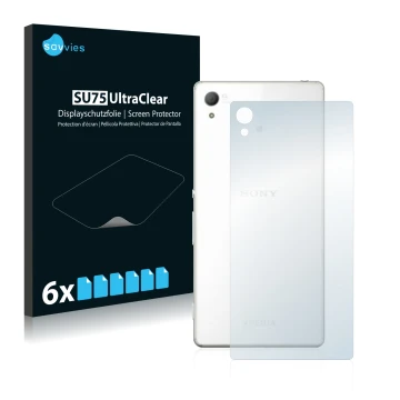 Parte frontale di una confezione del prodotto con il logo del marchio Savvies. Accanto è raffigurato il dispositivo Sony Xperi