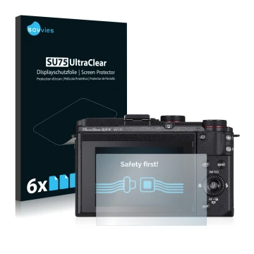 Parte frontale di una confezione del prodotto con il logo del marchio Savvies. Accanto è raffigurato il dispositivo Canon Powe