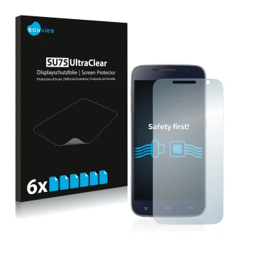 Parte frontale di una confezione del prodotto con il logo del marchio Savvies. Accanto è raffigurato il dispositivo Landvo L8 