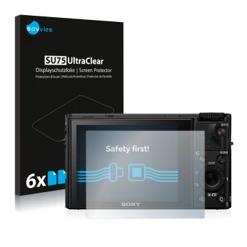 Parte frontale di una confezione del prodotto con il logo del marchio Savvies. Accanto è raffigurato il dispositivo Sony Cyber